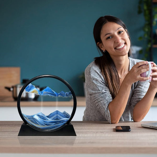 3D Moving Sand Art – Liquid Motion Deep Sea Sandscape with Round Glass Frame (1 Pc)